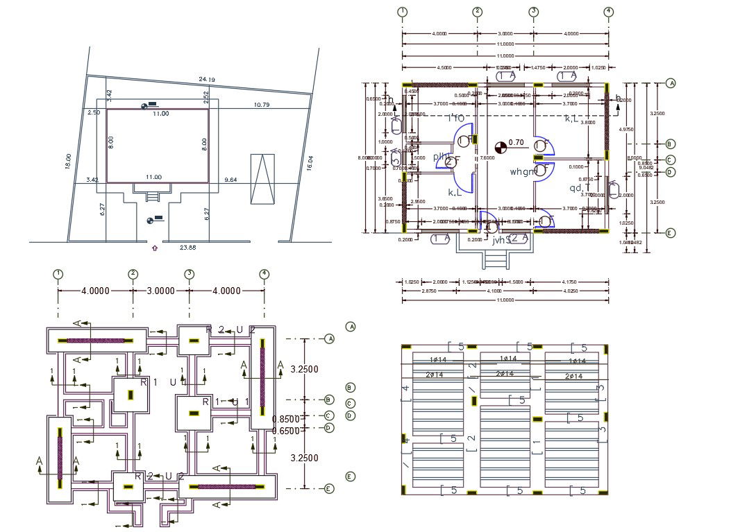 2 BHK House Plan With Center Line Working Drawing DWG File