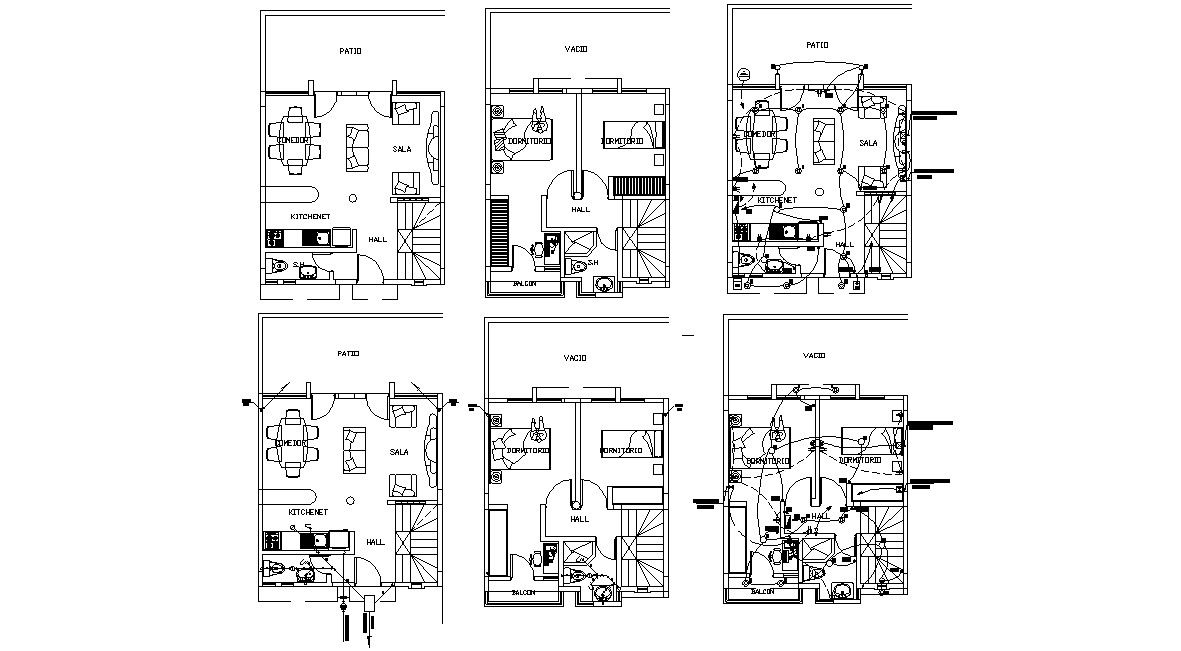 2 BHK Residence Bungalow design Furniture Layout CAD Plan