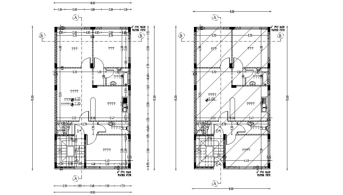 2 BHK Residence House Working Plan CAD Drawing