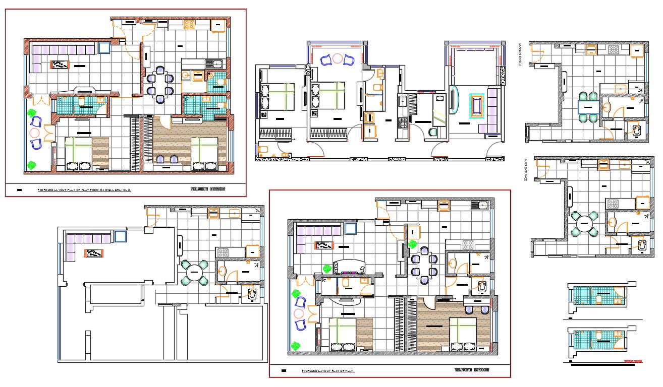 2 BHK Residential House Furniture Layout Plan CAD File