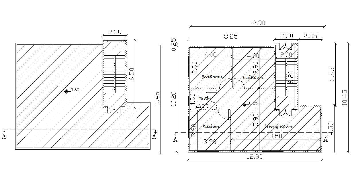 2 Bedroom Bungalow House Plans AutoCAD Drawing