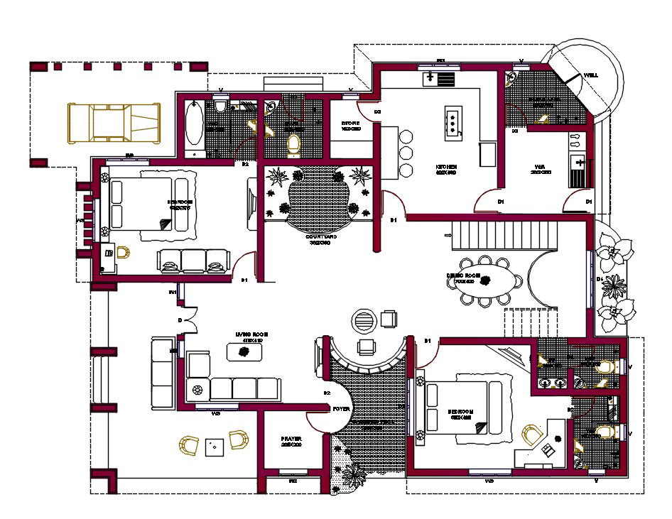 2 Bedroom House Architecture Ground Floor Plan DWG File