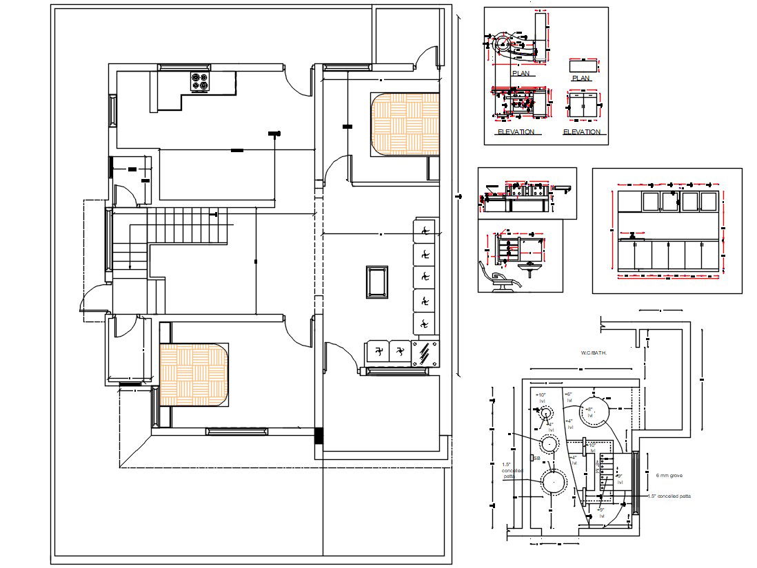 2 Bedroom House Floor Plan With Ceiling Design AutoCAD File