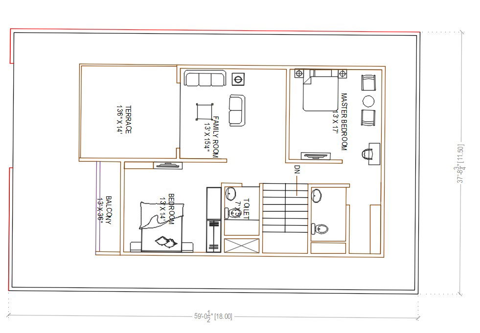 2 Bedroom House Layout Plan DWG File