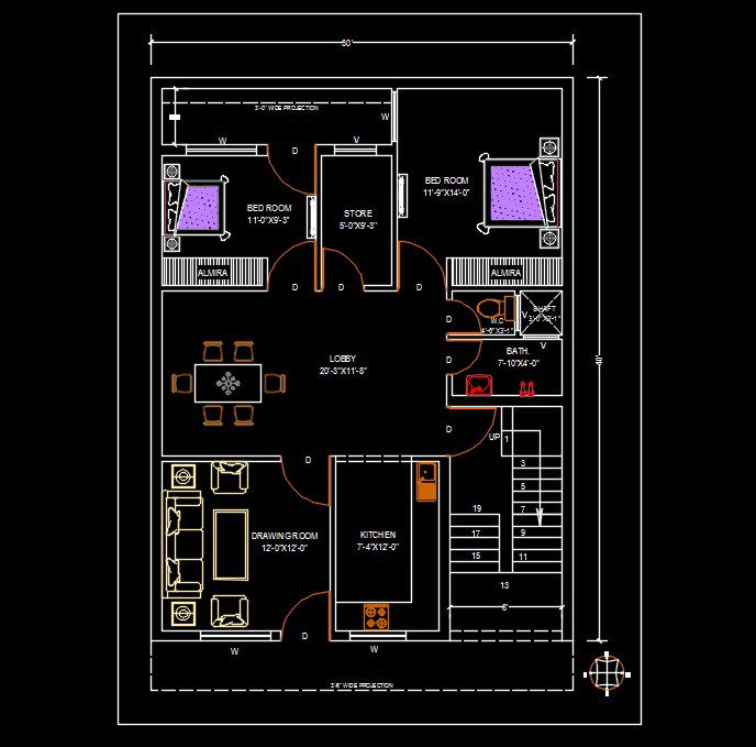2 Marla House Plan