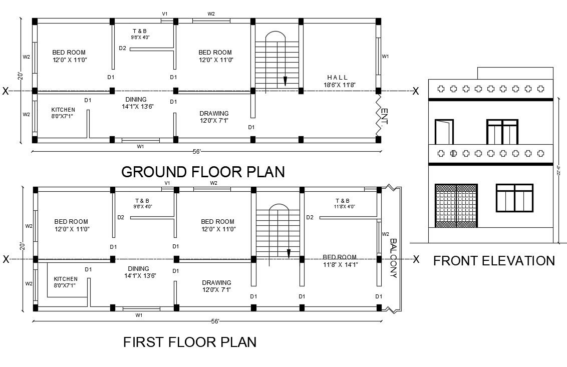2 Storey Architecture House Layout Plan AutoCAD File