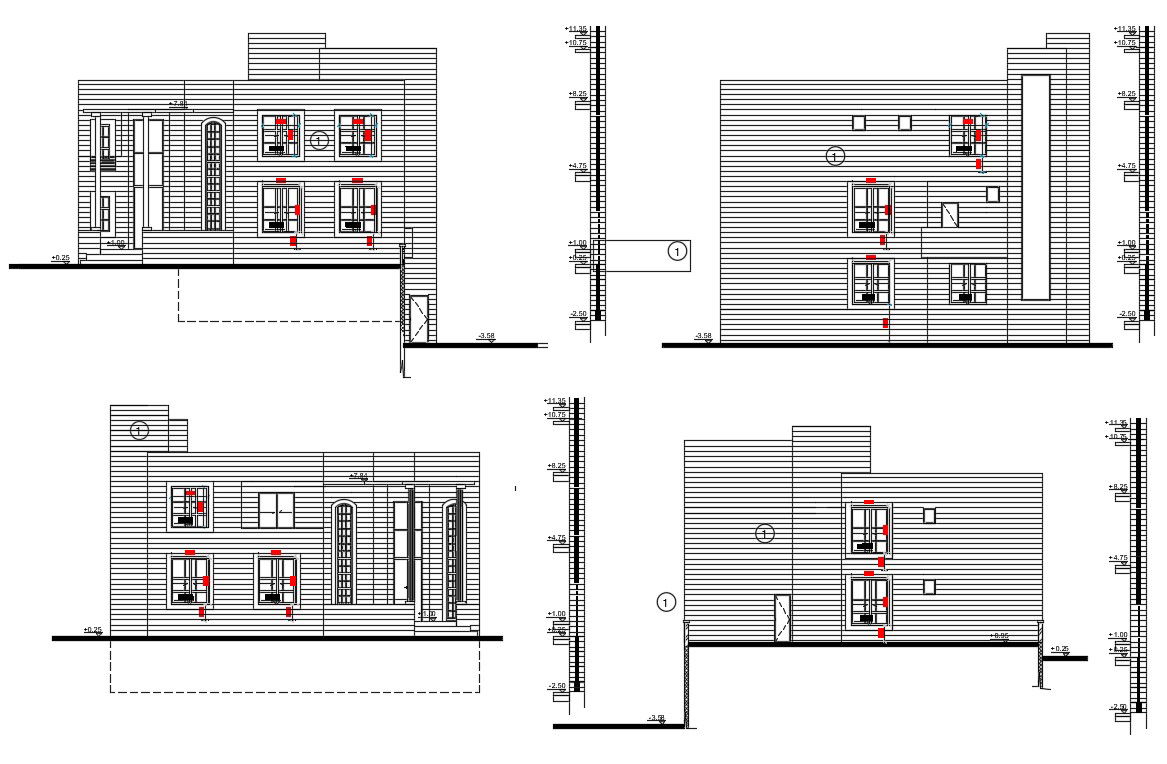 2 Storey Bungalow Elevation Design DWG File