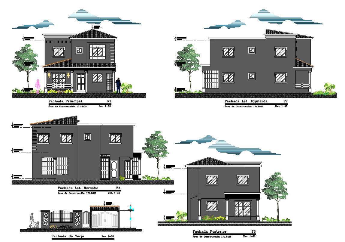 2 Storey House Building Elevation Design AutoCAD File