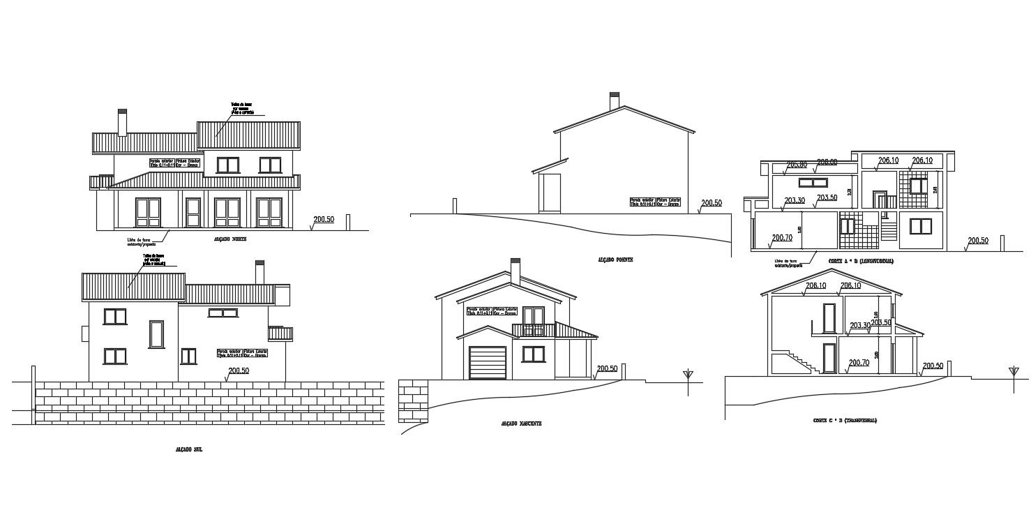 2 Storey House Building Elevation Design CAD File