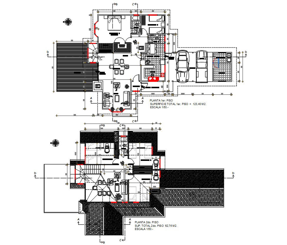 2 Storey House Furniture Layout Plan AutoCAD File