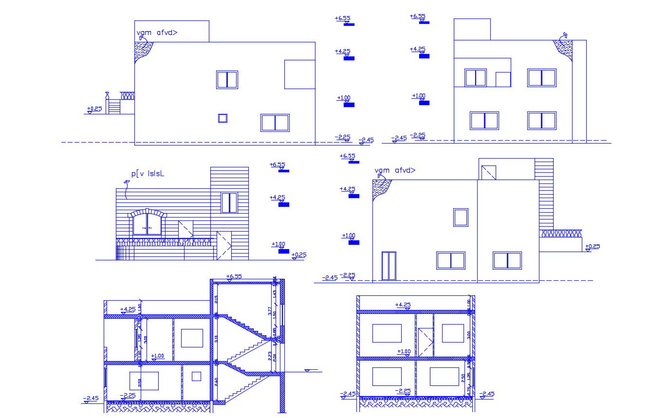 2 Storey House Section And Elevation Design DWG File
