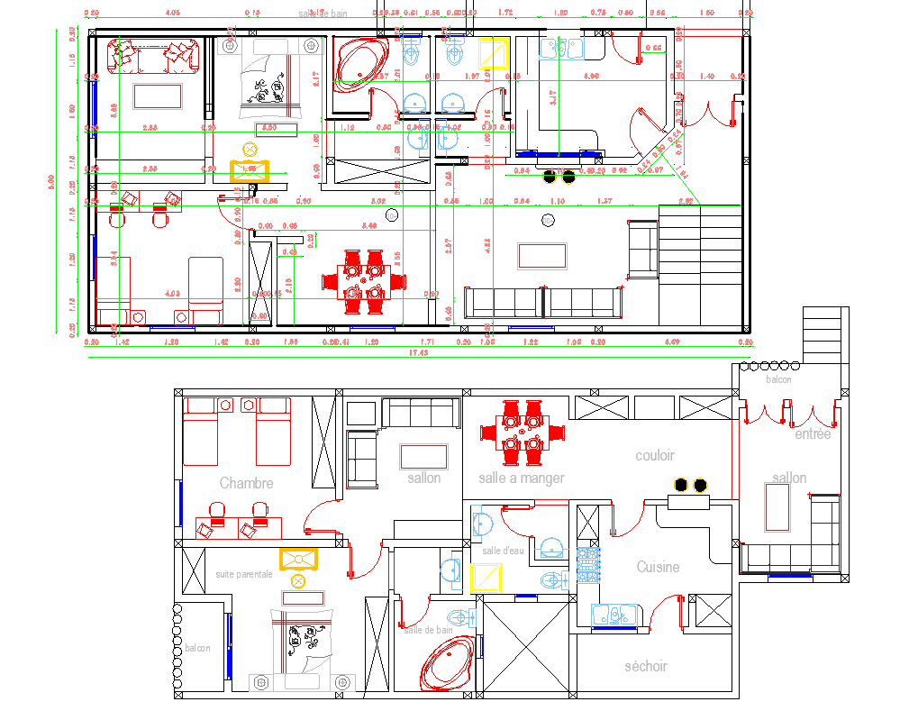 2 Story House Layout plan autocad file