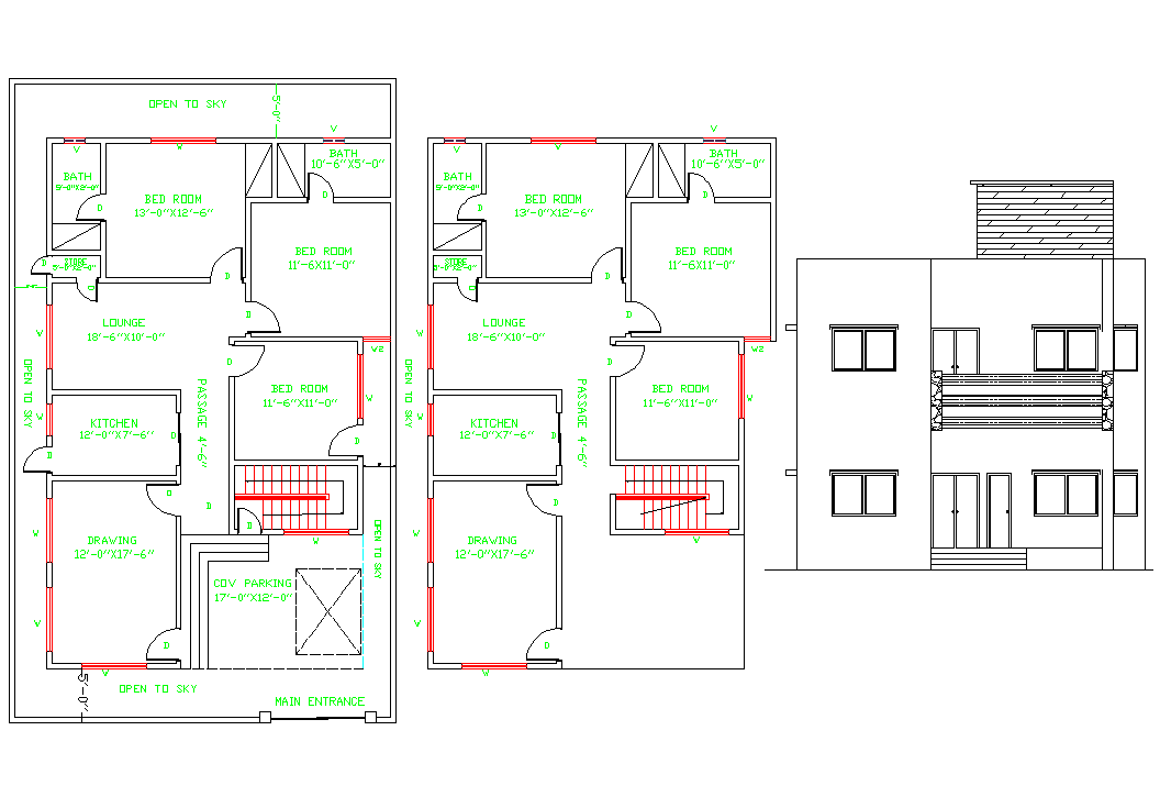 2 Story House layout plan with elevation design