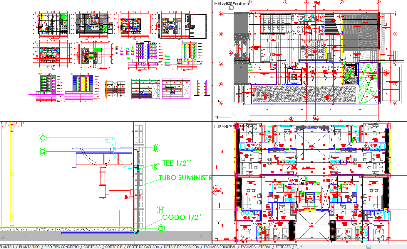 2 bhk apartment architecture drawing and detail in autocad dwg files