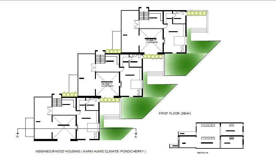 2 bhk house first floor plan and sectional details dwg file