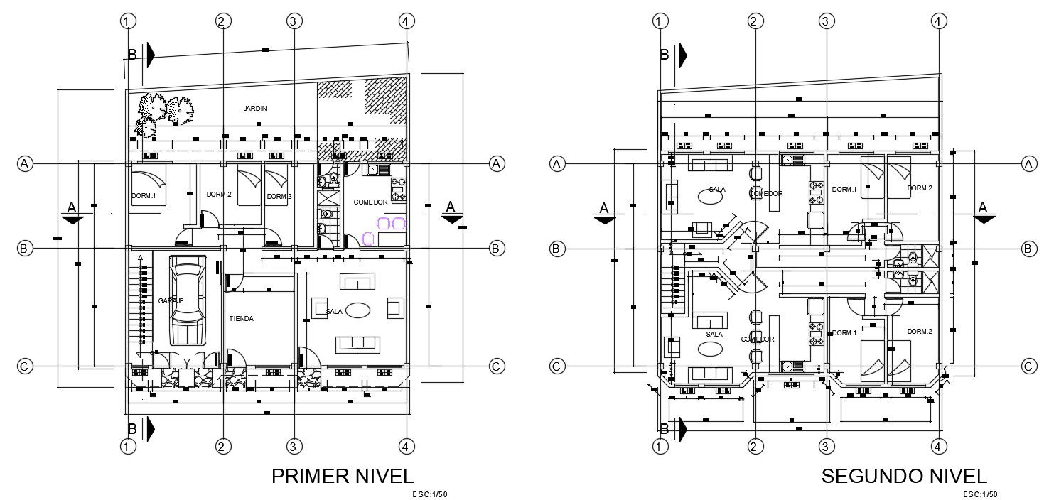 2-floor house plan in autocad