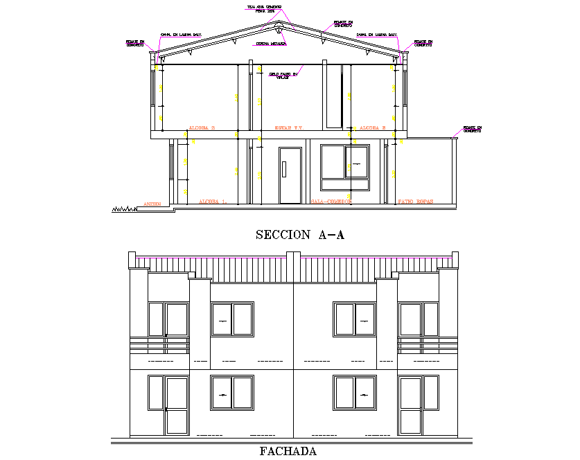 2 houses duplex apartments detail dwg file