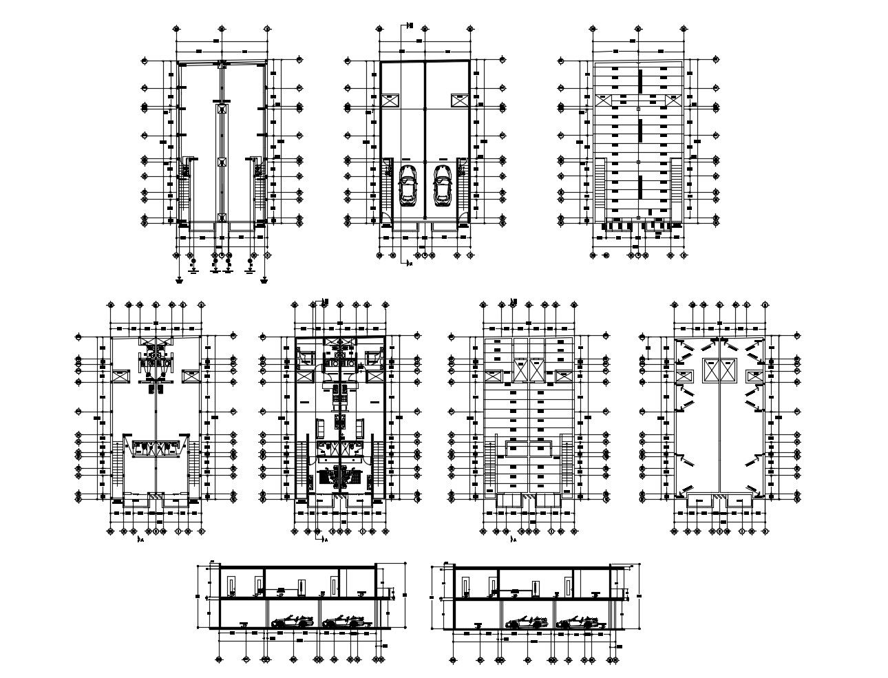 2 storey bungalow 9.75mtr x 17.55mtr with section details in dwg file