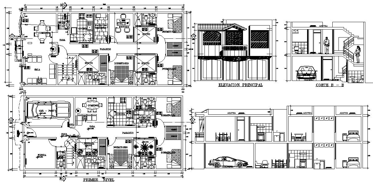 2 storey bungalow design in AutoCAD