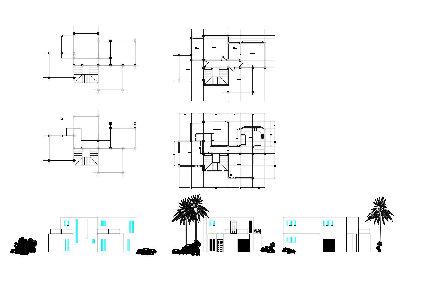2 storey bungalow with section and elevation in dwg file