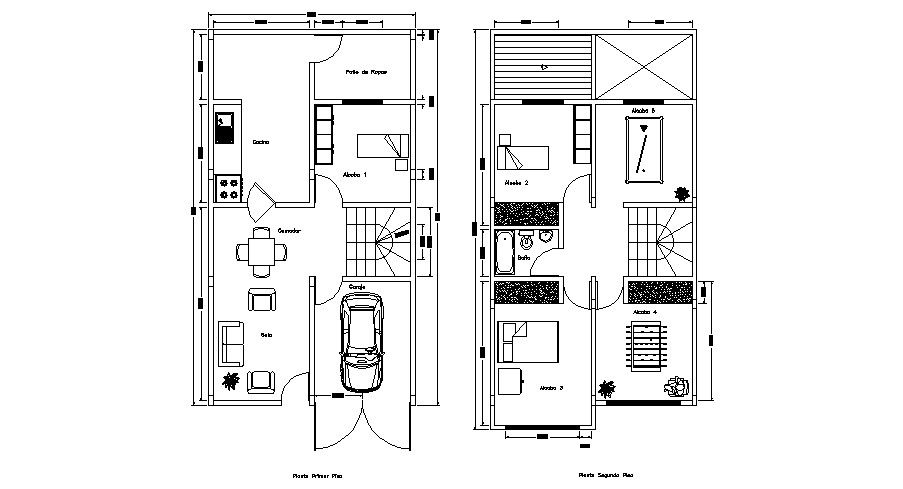 2 storey house 5.5mtr x 10mtr with detail dimension in dwg file