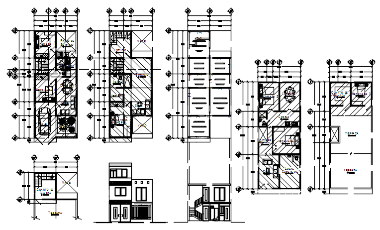 2 storey house 6.00mtr x 15.00mtr with elevation and section in dwg file