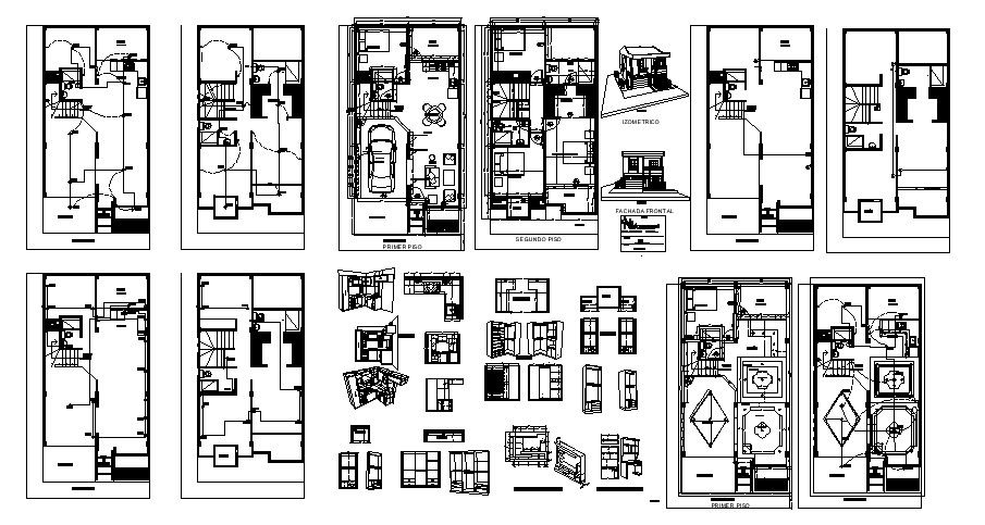 2 storey house 6.70mtr x 11.43mtr with detail dimension in dwg file