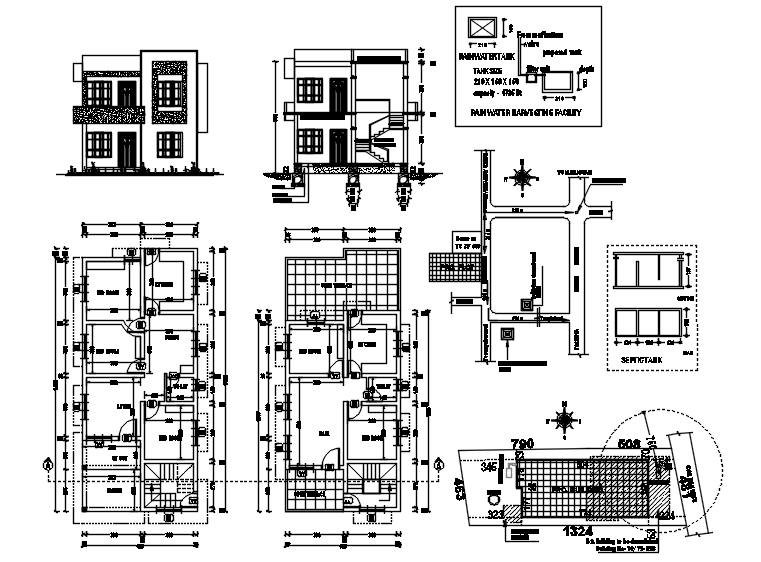 2 storey house 6.99mtr x 15.48mtr with a site plan in dwg file
