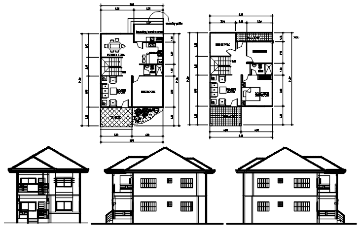 2 storey house 8.00mtr x 11.80mtr with detail dimension in autocad