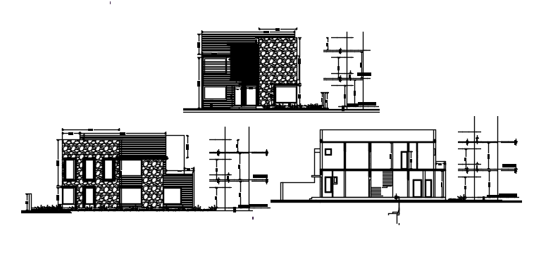 2 storey house design with elevation and section details in AutoCAD
