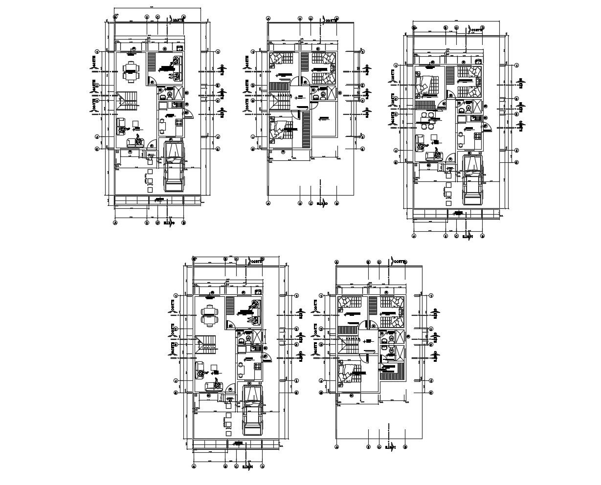 2 storey house drawing with furniture details in dwg file 