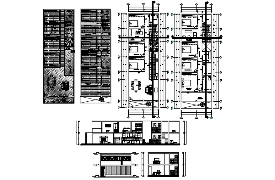 2 storey house plan with furniture details in AutoCAD