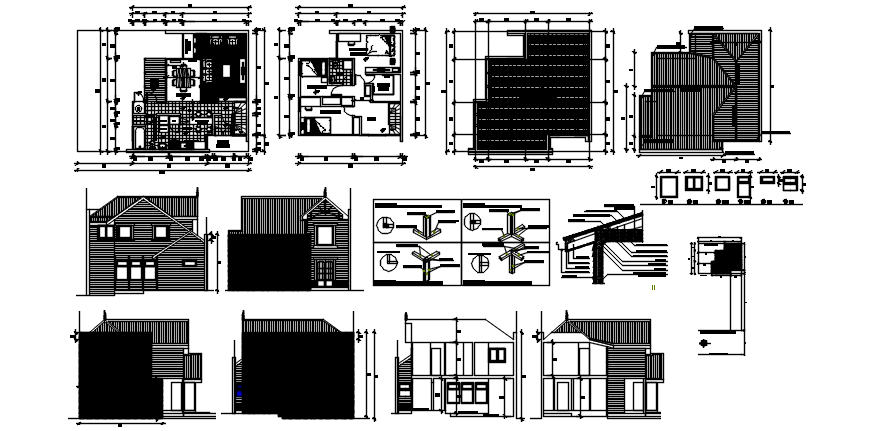 2 storey house with different elevation details in dwg file