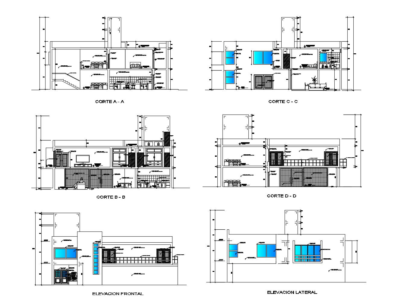 2 storey house with elevation and section in dwg file