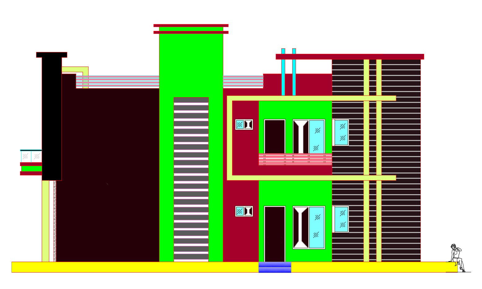 2 storey house with elevation in AutoCAD file