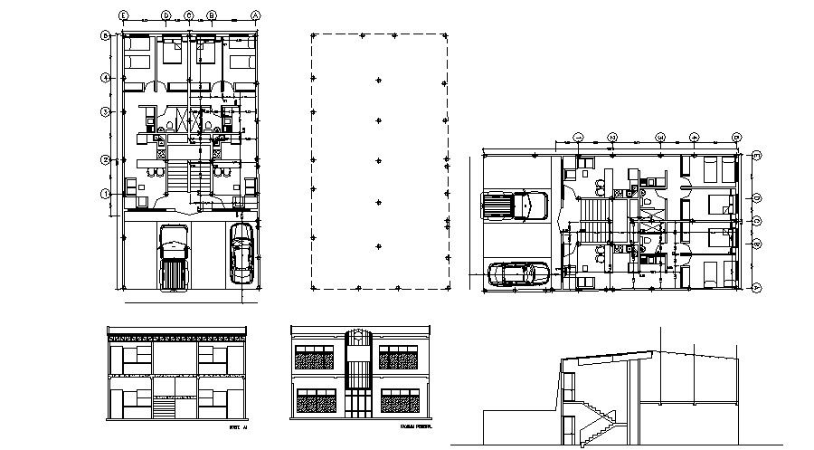 2 storey residential house with elevation and section in dwg file