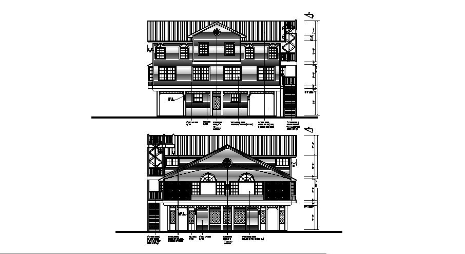 2 storey residential house with elevation in dwg file