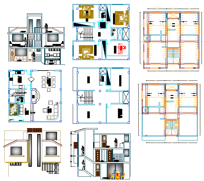 2 storey residential housing planning and elevation view with dwg file
