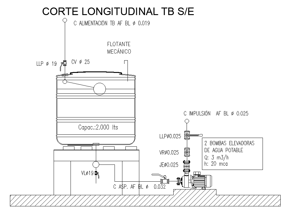 2000 Liter Water Tank With Electrical Motor Drawing Download DWG File