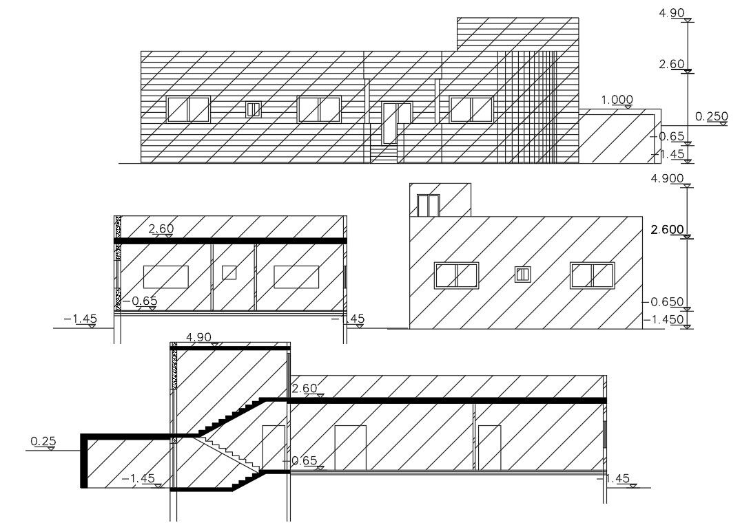 2000 SQFT House Building Sectional Elevation Design