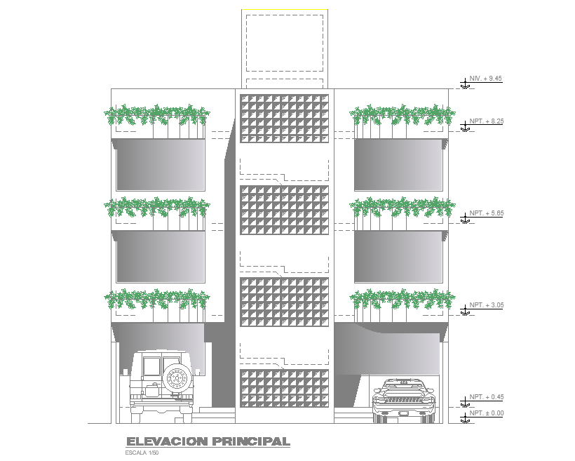 200 Square Meter Apartment Building Front Elevation Design DWG File