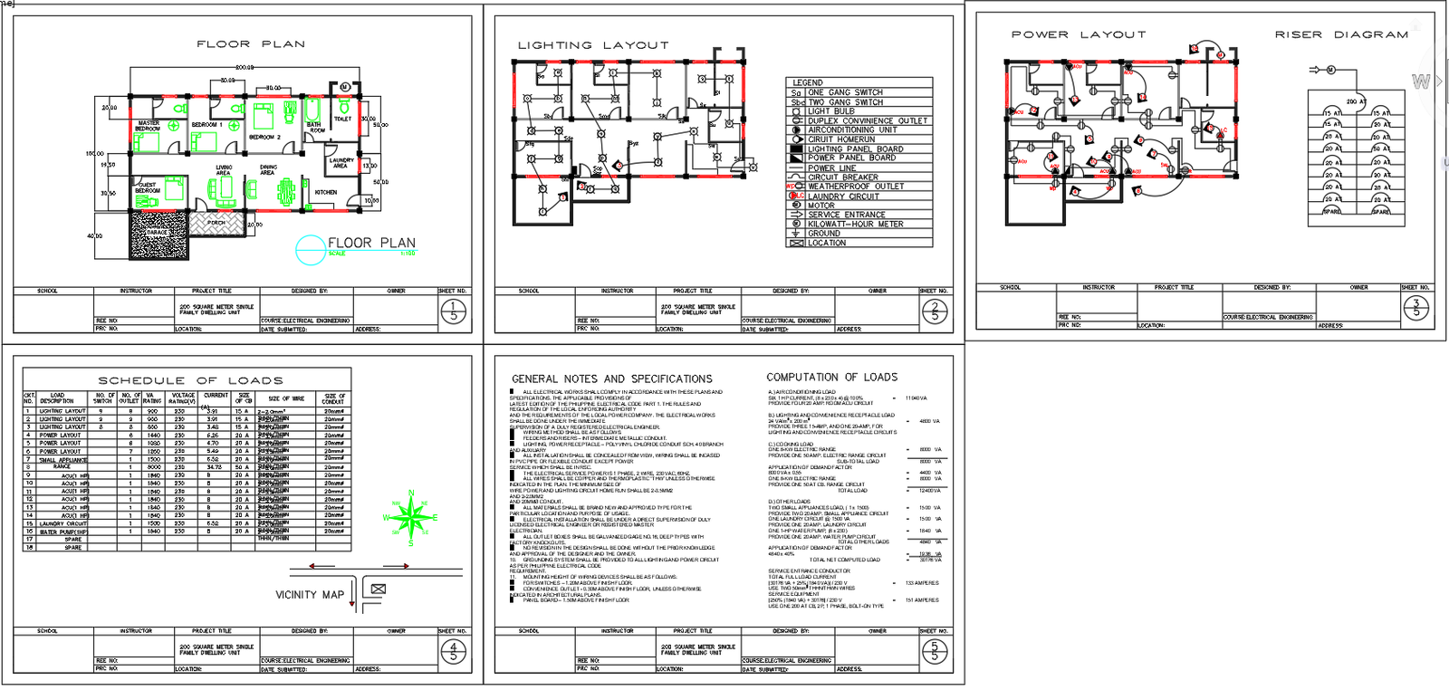 200 Square Meter House Floor Plan and Electrical Layout Drawing In DWG File