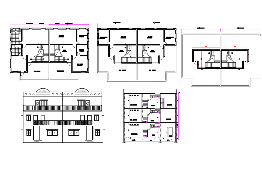 200 SQ.MT house plan, elevation and section autocad file