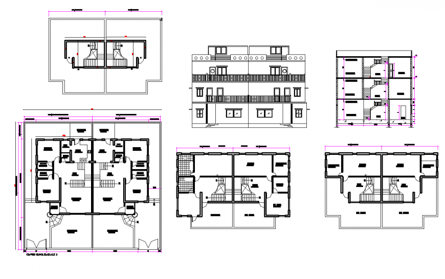 200 SQ.MT house plan, elevation and section layout file