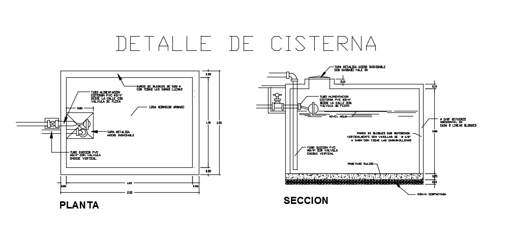 200x150cm cistern plan AutoCAD drawing is given in this file