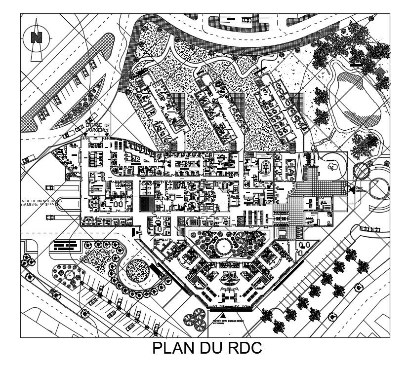 200’x167’ hospital plan is given in this AutoCAD drawing model. Download now.