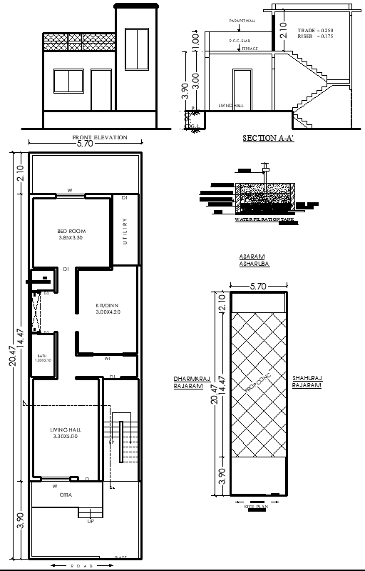 20.47mx5.70m 1 BHK House Plan DWG AutoCAD Layout plan