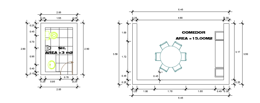 2050x2900mm bathroom plan cad drawing is given in this file