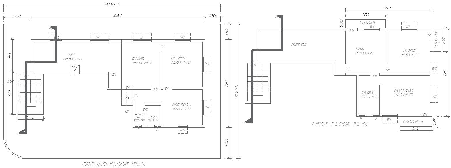 20.90m x 13.1m Ground & First Floor House Plan with 3BHK Plan – AutoCAD DWG File