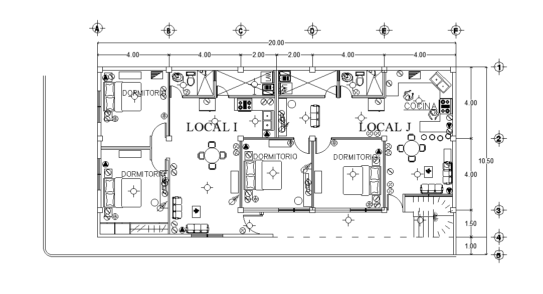 20X10 Meter 2 BHK Typical Apartment Layout Plan Drawing Download DWG File